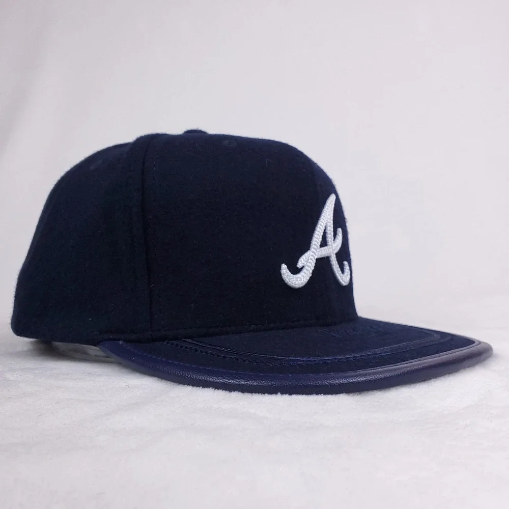 Atlanta Braves Mitchell &‎ Ness MLB Snapback Hat Cap 3D Logo Navy Wool NWT